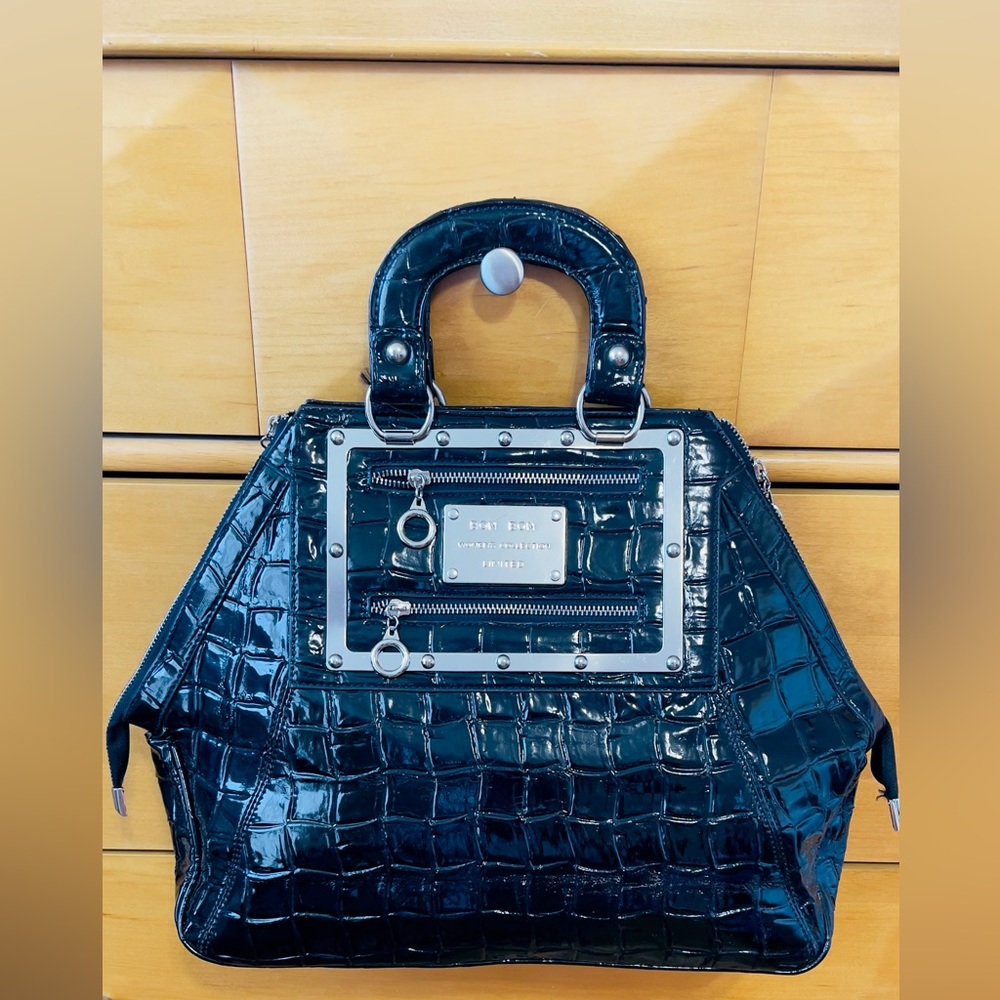 Vintage Bon Bon Star Elegant Black Crocodile Embossed Satchel